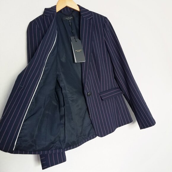 NEW Rag & Bone Navy Stripe Lexington Blazer Size 6 Pinstriped Quiet Luxury $550 - Picture 11 of 16